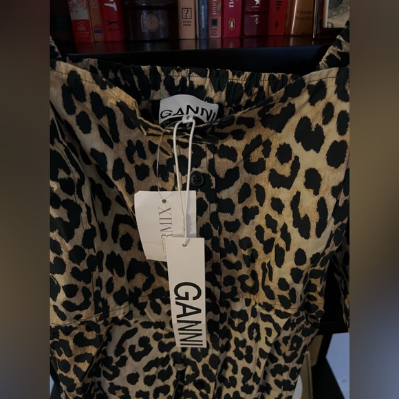 NWT Ganni Leopard Print Puff Sleeve Top - Picture 3 of 4